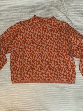 Anthropologie Maeve Orange & Pink Mock Neck Patterned Sweater